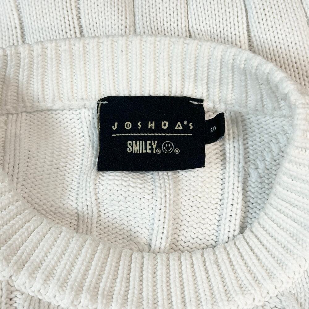 Joshua Sanders x Smiley Unisex Smile Chunky Cable Knit Sweater Crew Neck, White - Picture 11 of 14